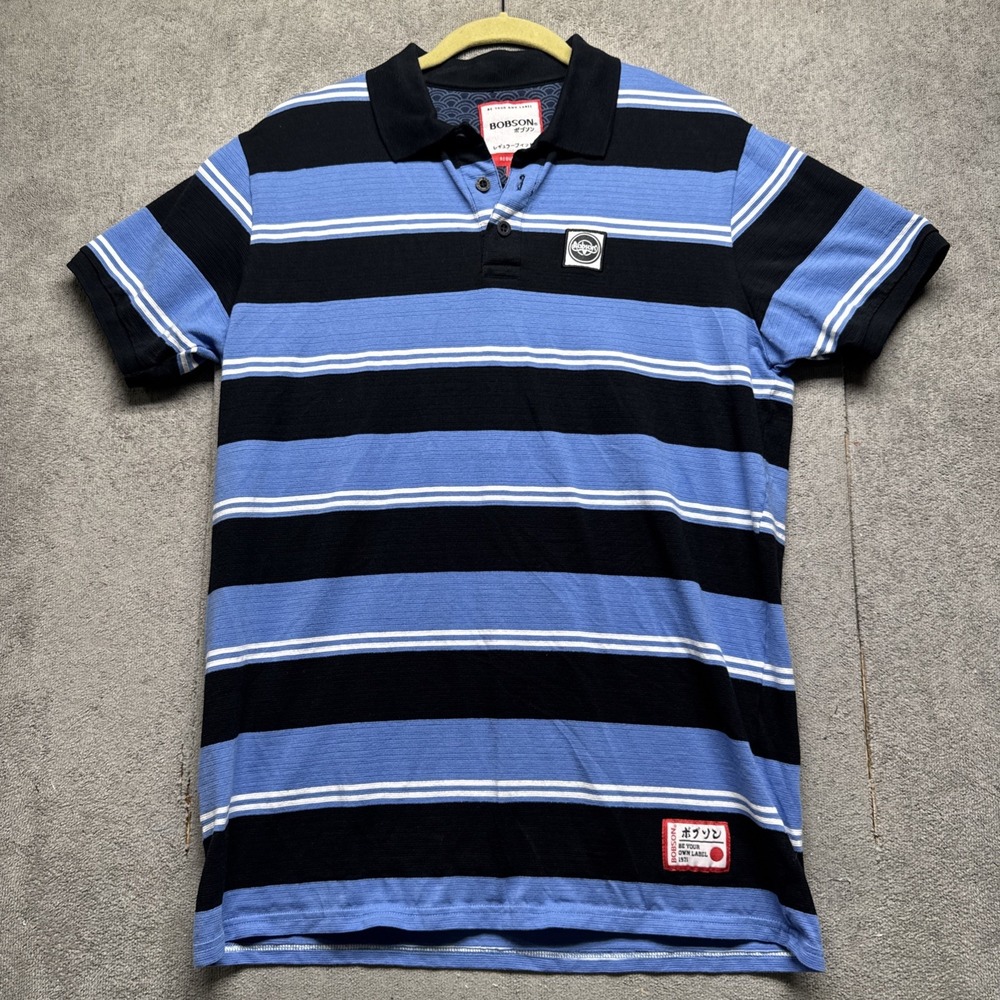 Bobson Men's Blue Striped Polo Shirt Short Sleeve‎ Cotton Japan XL